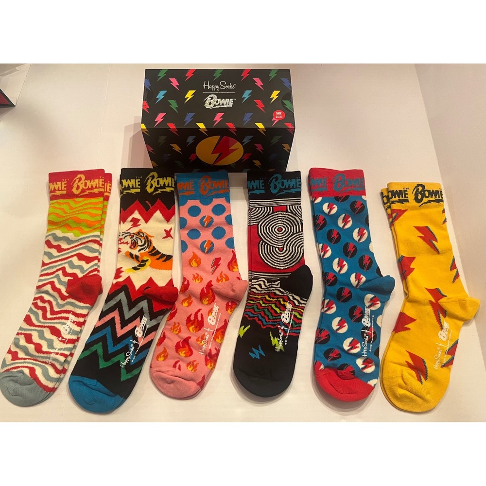 Happy Socks David Bowie 6-Pack Crew Socks Gift Box Set Multi Color Unisex NEW